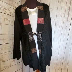 Nino Wong front tie jacket black with animal print Large